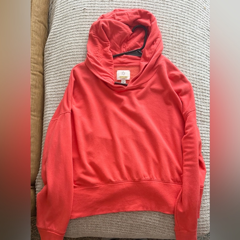 aerie Coral Red Hooded Pullover Sweatshirt
